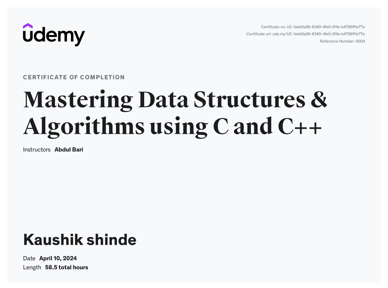 udemy Certificate